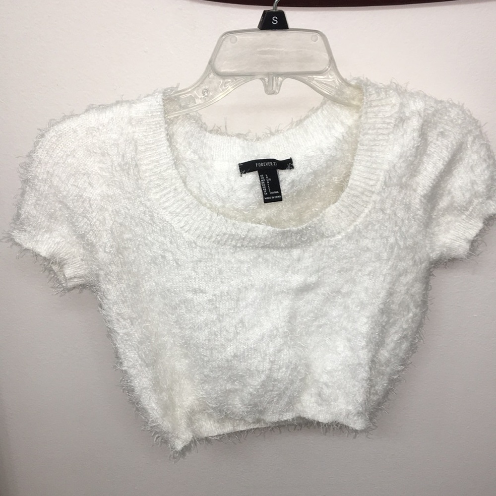 White fuzzy crop top!